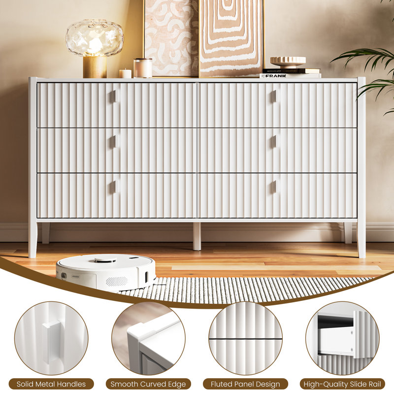 6 - Drawer Dresser, 55.1" W, White