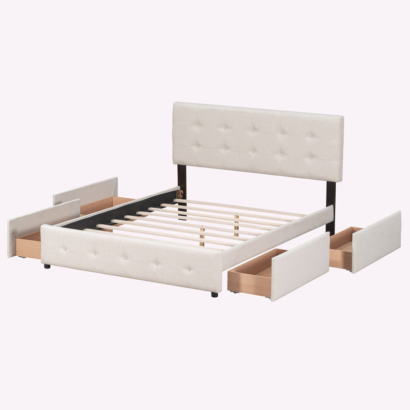 Lit tapissier avec rangement, Beige