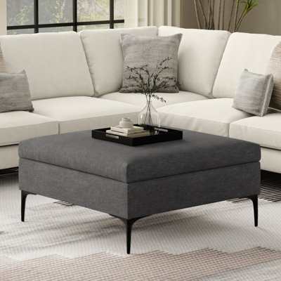 Rebecca 36"W Upholstered Square Coffee Table Storage Ottoman with Lift-Top Lid by Simpli Home