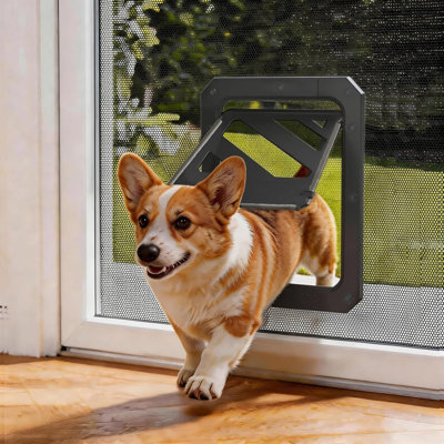 Dog Door for Screen Door, 2-Way Lock Dog Screen Door with Magnetic Closure