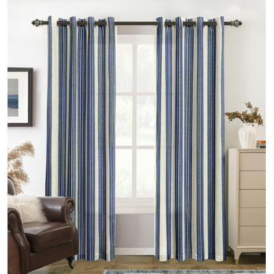 Semi Sheer Grommet Linen Chris Stripe Patterned Curtains