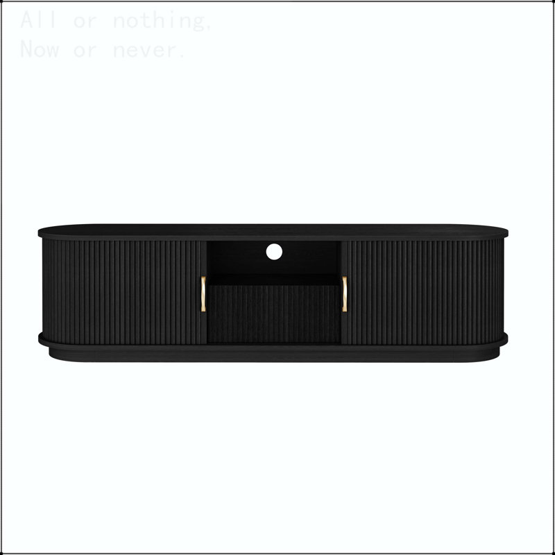 Meuble télé rétro avec porte coulissante pour téléviseur de 75 po ou moins avec design cannelé, Noir