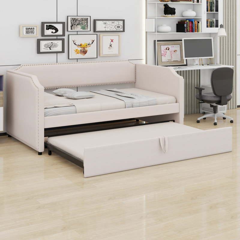 Lit de jour rembourré avec lit gigogne, Beige