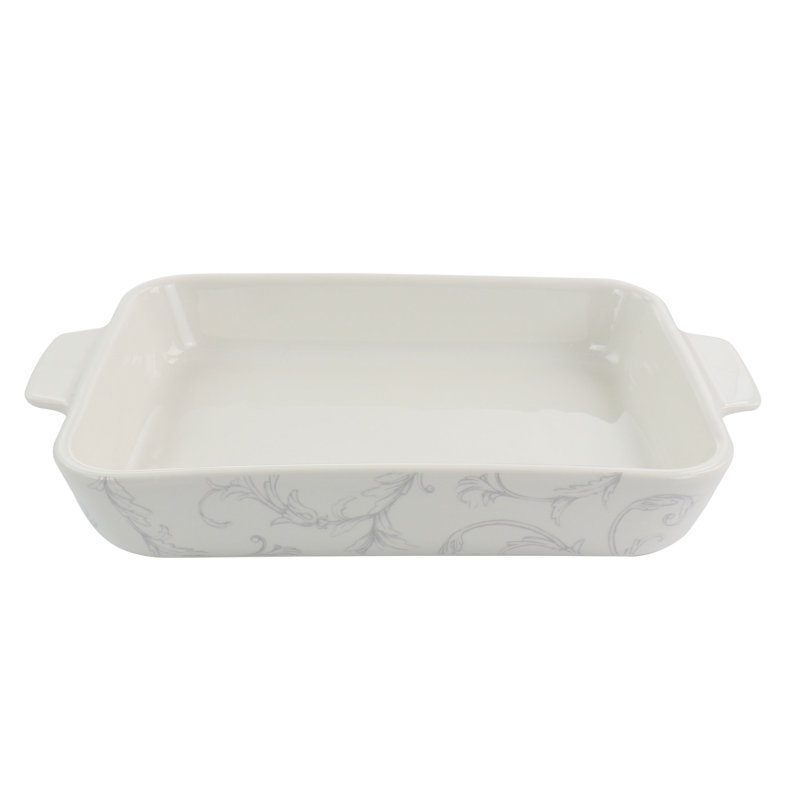 White Floral Ceramic 2-Piece Baker Set