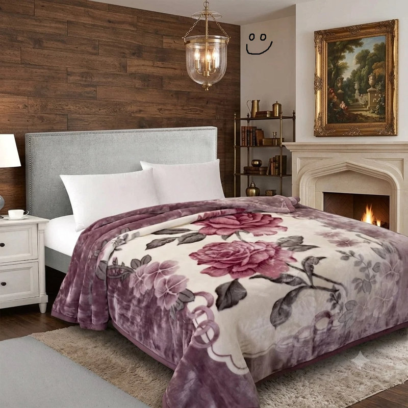 Floral Blanket, Red/Purple Floral