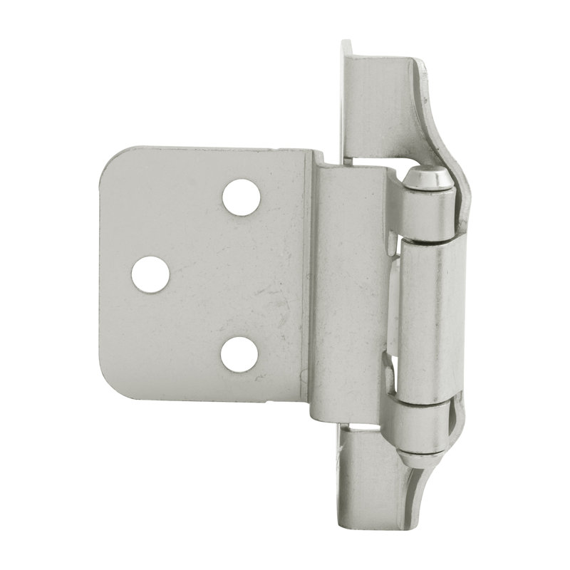 Recouvrement semi-dissimulé à fermeture automatique de 1/4 po, cadre frontal de 3/8 po à fermeture automatique - nickel satiné - charnières de porte d'armoire (ensemble de 10)