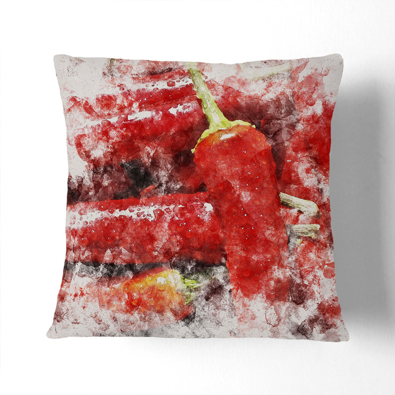 Red Chilli Peppers Square Throw Cushion, 40cm H x 40cm W x 15cm D