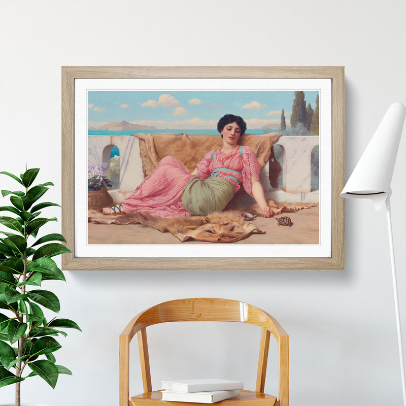 The Quiet Pet by John William Godward - Picture Frame Painting, Oak Framed, 36cm H x 48cm W x 2cm D