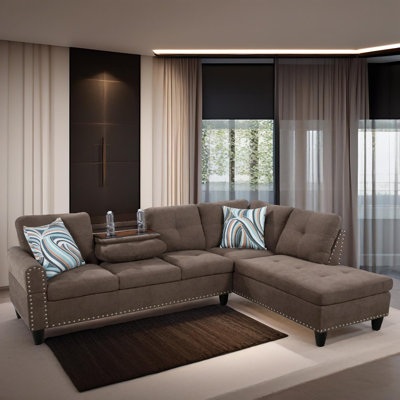Audora Brown Microfiber Right-Facing Sectional 2-Piece Sofa Living Room Sofa Set