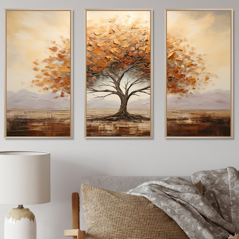 Arbre sauvage - Art mural africain, Cadre flottant brun, H 32 po x l 48 po x P 1 po