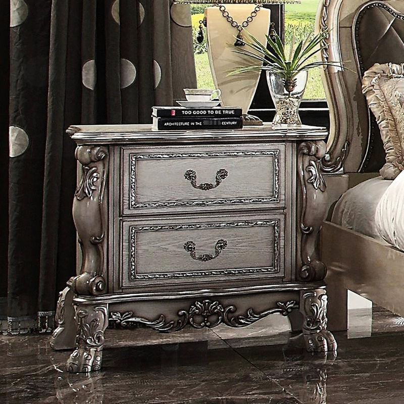 Table de chevet de chambre à coucher de style rétro - 2 tiroirs, bois massif avec détails exquis tiroirs spacieux