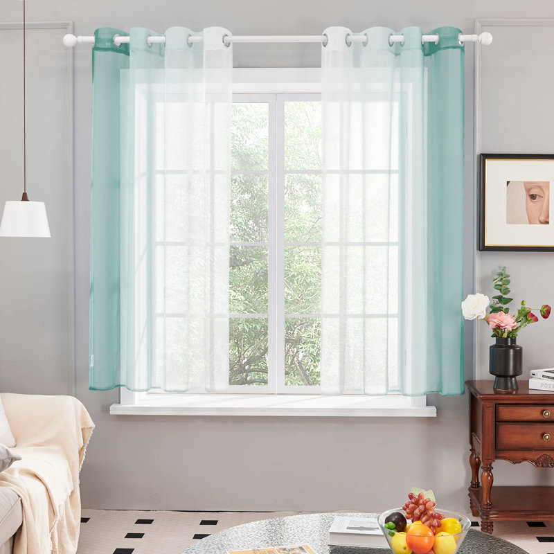 Modern Grommet Ombre Sheer Curtains (Set Of 2), 52" W x 72" L, Mint Green
