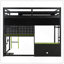 Lit mezzanine double en bois avec bureau, tablettes, lumières DEL, ports USB et panneau perforé, noir et vert-129747081