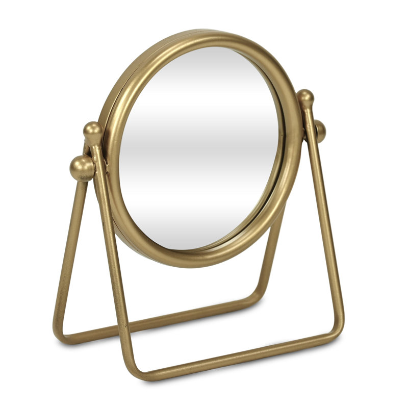 10" Gold Metal Round Tilting Framed Makeup Shaving Tabletop Mirror