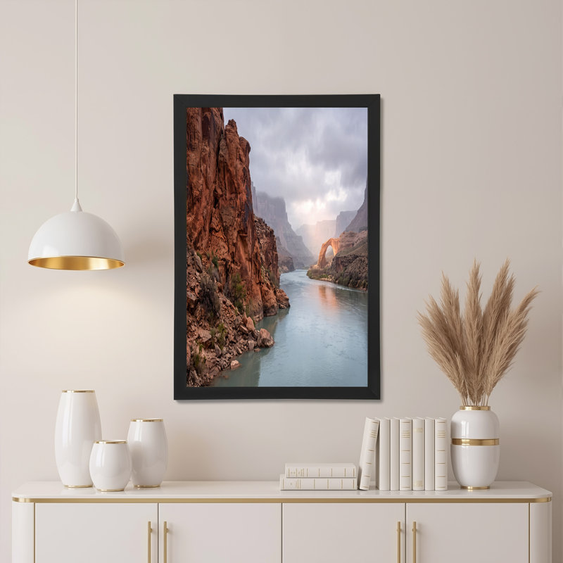 «Red Sandstone Canyon River» et art mural sur toile en pierre naturelle, H 32 po x l 48 po