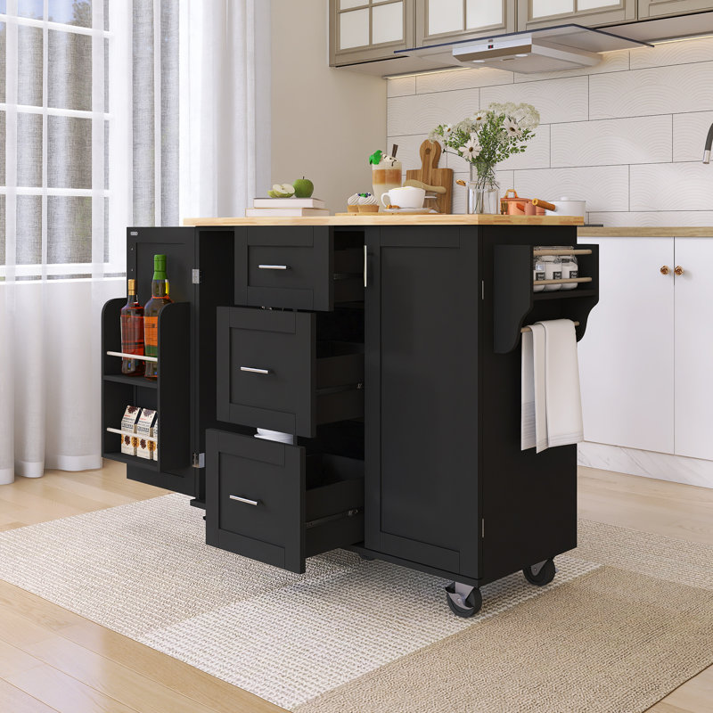 Chariot de cuisine 50 po avec support à épices et porte-serviettes 50 po, Black
