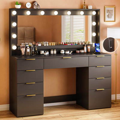 9-Drawer Manufactured Wood Vanity with LED Mirror