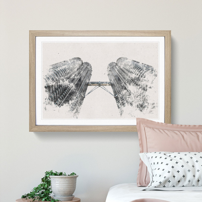Petronas Twin Towers - Framed Print, 24cm H x 33cm W x 2cm D, Oak Framed
