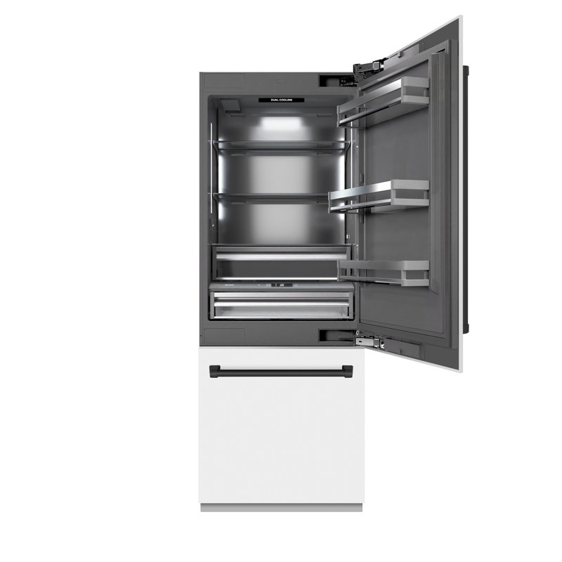 ZLINE Autograph 30 in. White Matte Built-In Refrigerator w/ Gray & Black Accents, White Matte/Black