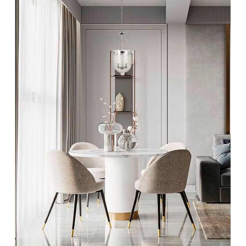 Luminaire suspendu 4 lumières avec abat-jour en verre transparent, Chrome