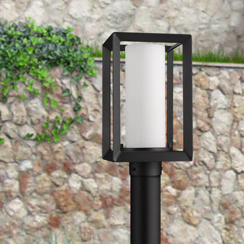 Axelle Stained Glass Lantern Head Post Lantern, Opal Glass