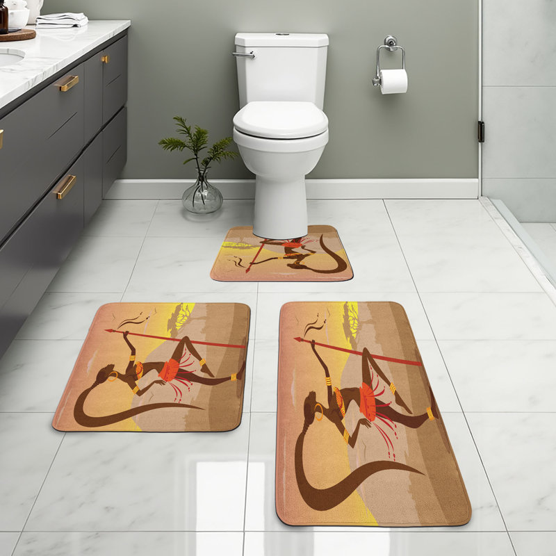  Ensemble de 3 tapis de salle de bain Afro et tapis rectangulaires brun et cacao Afro