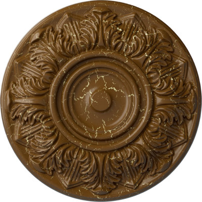 Endurathane Whitman Ceiling Medallion, 13"OD x 1 3/8"P (For Canopies up to 3 3/4"), Hand-Painted Smokey Topaz Crackle Finish
