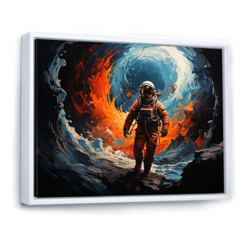 «Space Astronaut Cosmic Dreams I», reproduction sur toile, Cadre flottant blanc, 34" H x 44" W