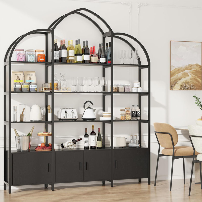 Arched Bookshelves and Bookcases: Triple Wide 5-Tier Large Open Bookshelf, Black