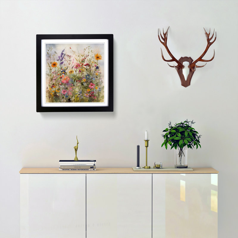 Meadow Floral Art No.5 - Single Picture Frame Print on Wood, Black