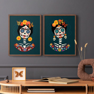 «Bright Day of the Dead», impression encadrée de qualité supérieure - prête à être accrochée - aucun clou requis - aucun clou requis