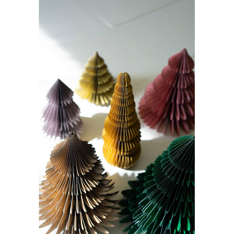 SET OF SIX PAPER JEWEL TONE ACCORDIAN CHRISTMAS TREES - ONE EACH COLOR
