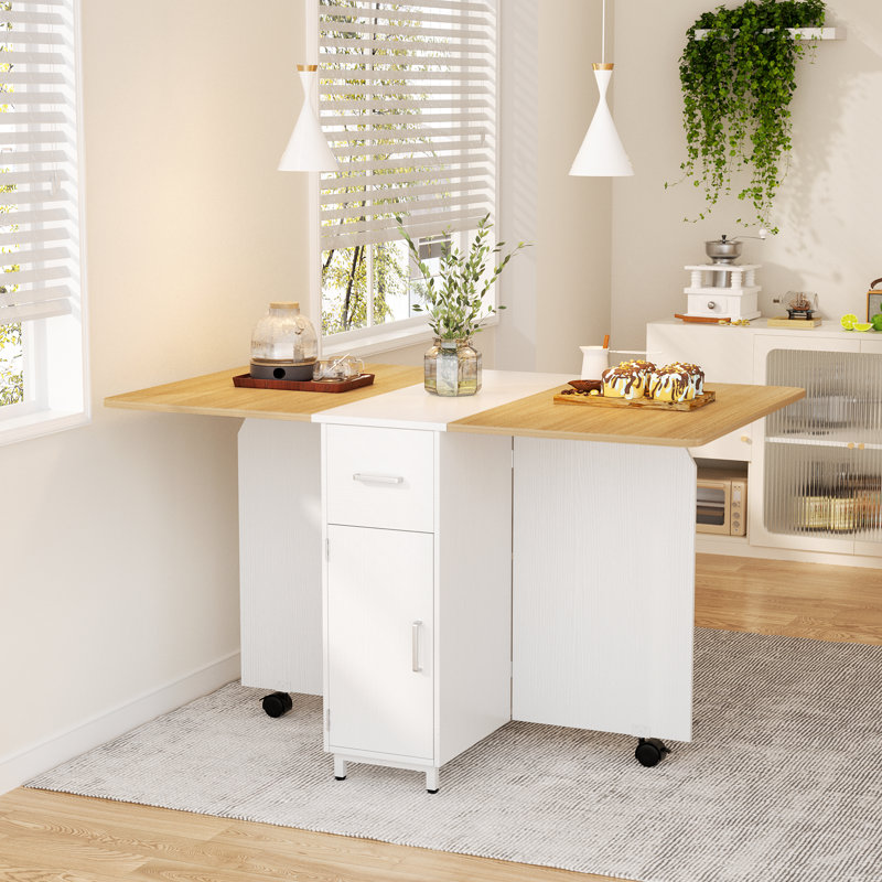 Folding Dining Table With Drawers and Cabinets, Natural