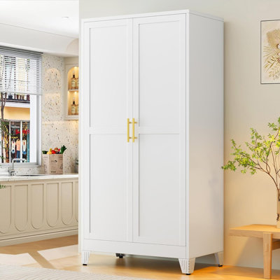 Armoire de rangement extra haute pour garage, 200,7 cm (H) x 100 cm (L) x 50 cm (P), avec portes et 5 étagères réglables, blanche.