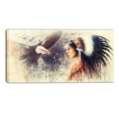 «Indian Woman and Eagle» par Designant, reproduction d'art graphique sur toile