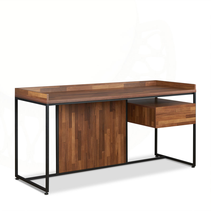 Lagena à 1 tiroir en noyer et sable noir avec espace de travail spacieux et esthétique moderne pour la maison ou le bureau