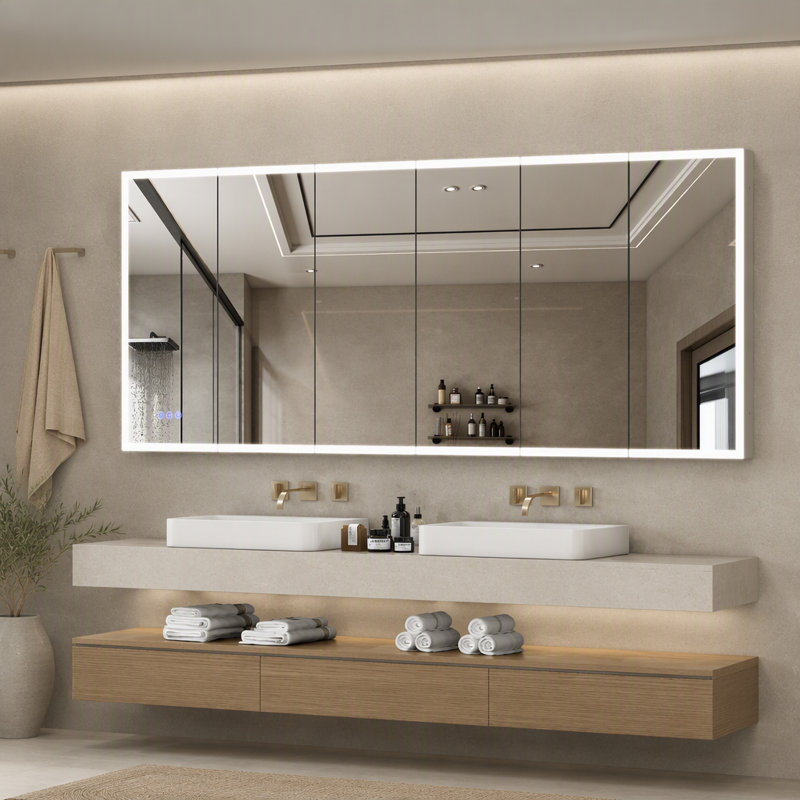Armoire à pharmacie de salle de bain avec éclairage DEL et miroir, 96 x 40 pouces, encastrée ou murale, 3 températures de couleur, antibuée