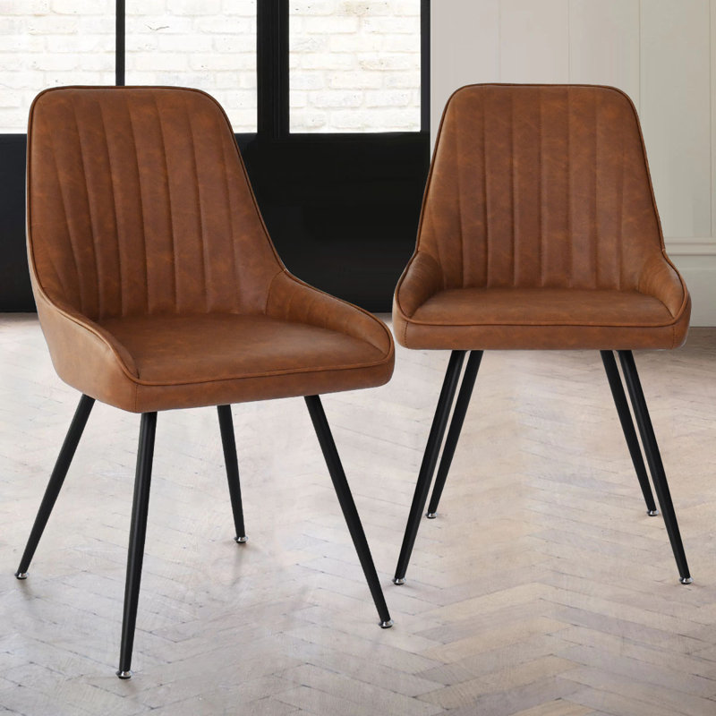 Ensemble de 2 chaises d'appoint en simili cuir Bhagirath, Brun