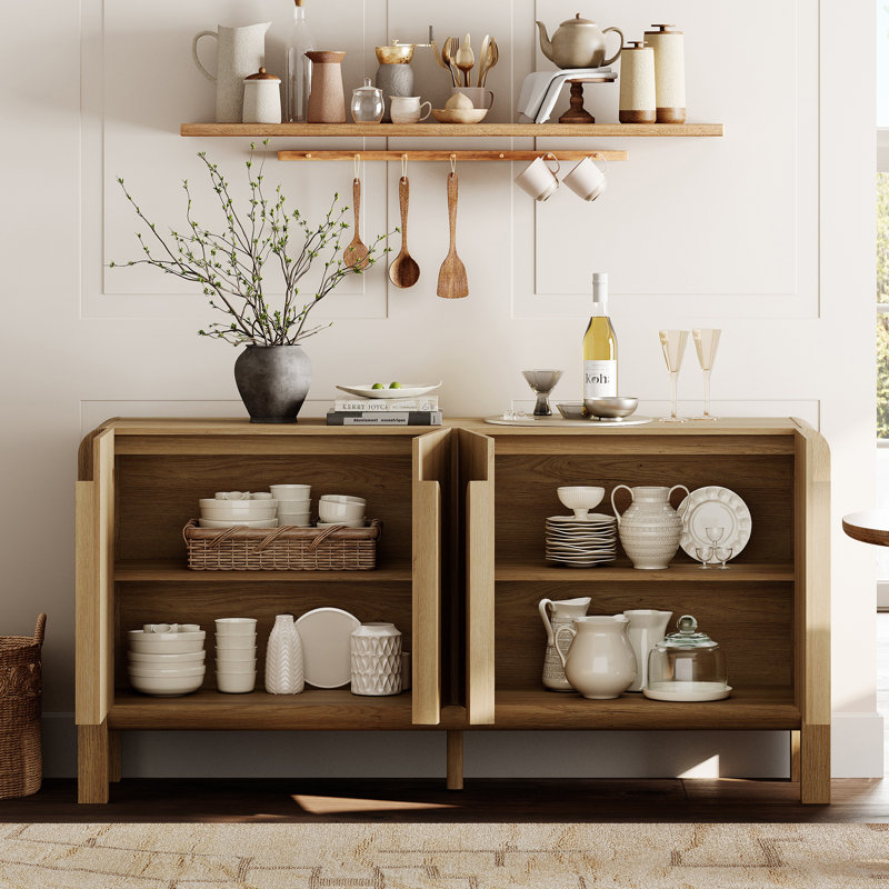 Buffet Mid-Century en bois avec rangement Adora, Noyer