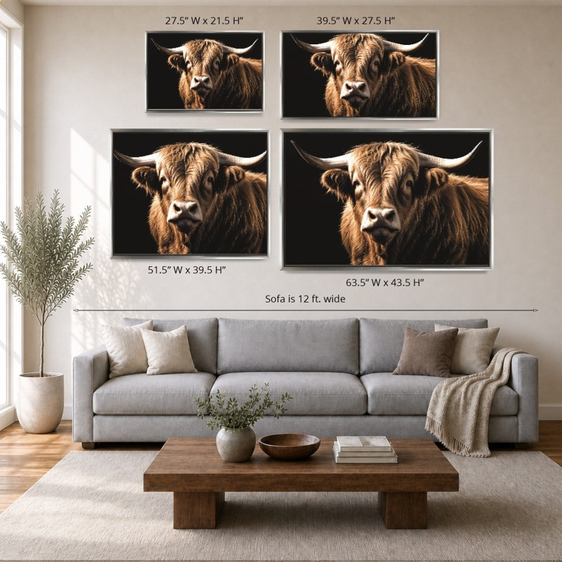 «Highland Bull» par Susan Arnot - impression sur toile, 28" H x 40" W, Silver