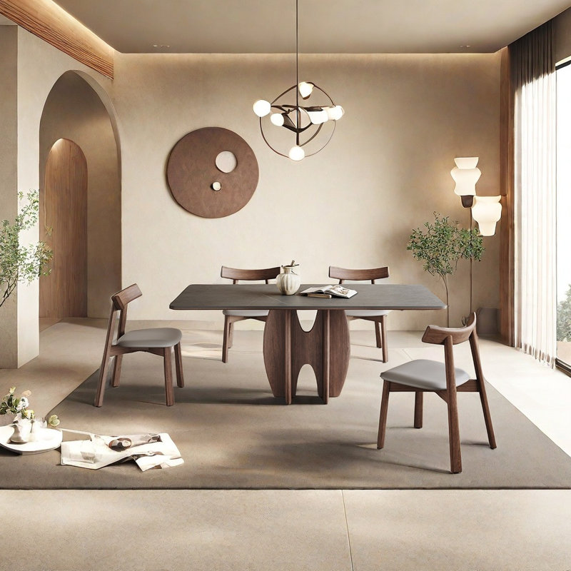 Matte Rock Slab Dining Table - Solid Wood Frame, 29.5"H x 59.1"L x 31.5"W
