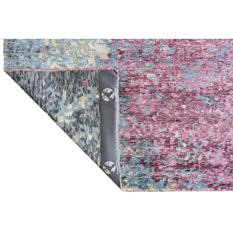 Hand Knotted Abstract Area Rug in Beige/Lilac, Rectangle 10' x 14'
