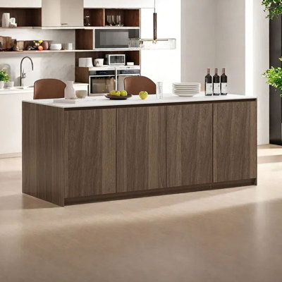 Kitchen Island with Marble Top and Solid Wood Base