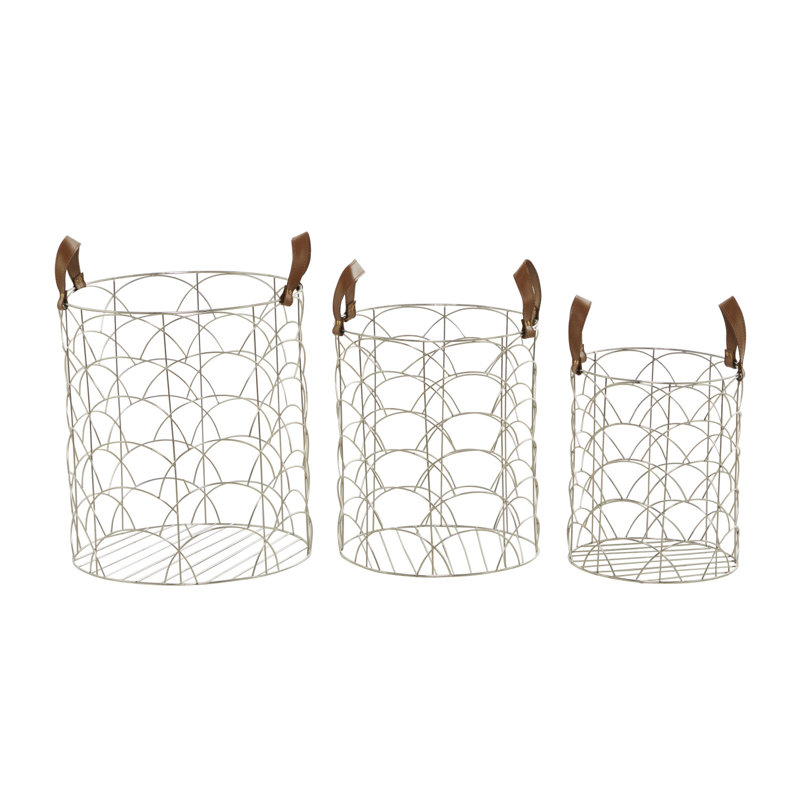 3 Piece Mesh Basket Set, Silver