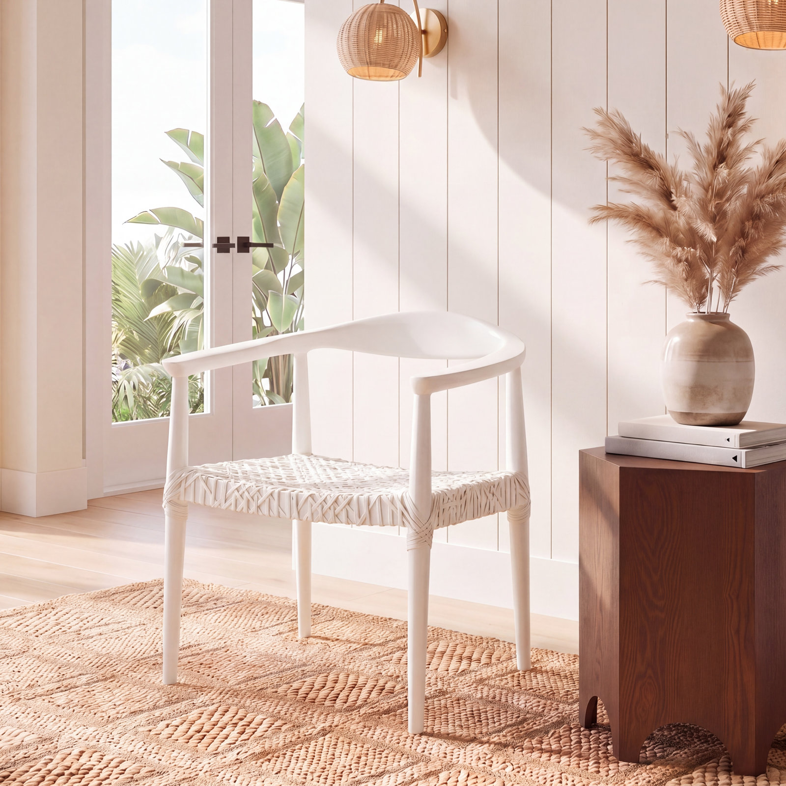 Kazbah Genuine Leather Dining Armchair, White