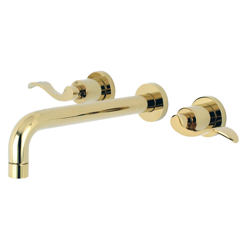 Kingston Brass NuWave Two-Handle 3-Hole Wall Mount Roman Tub Faucet, Polished Brass