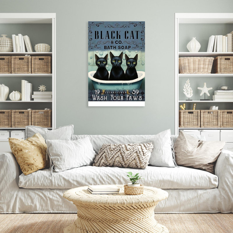 «Black Cat Bath Soap», impression rectangulaire sur toile tendue 2 pièces, H 36 po x l 24 po x P 1,25 po