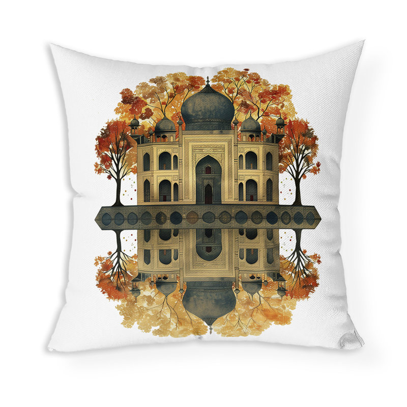 Coussin décoratif intérieur / extérieur Mughal Waterside Paradise, H 26 po x l 26 po, Vert / orange