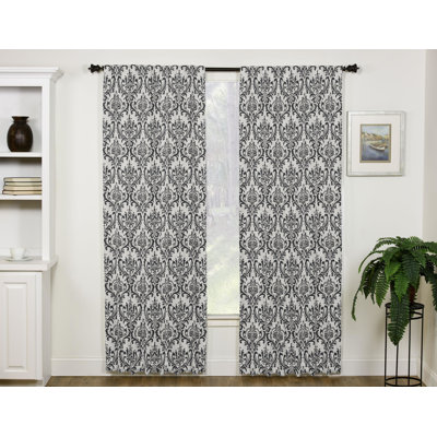 Astor damask black and white 100% Cotton drapery panel