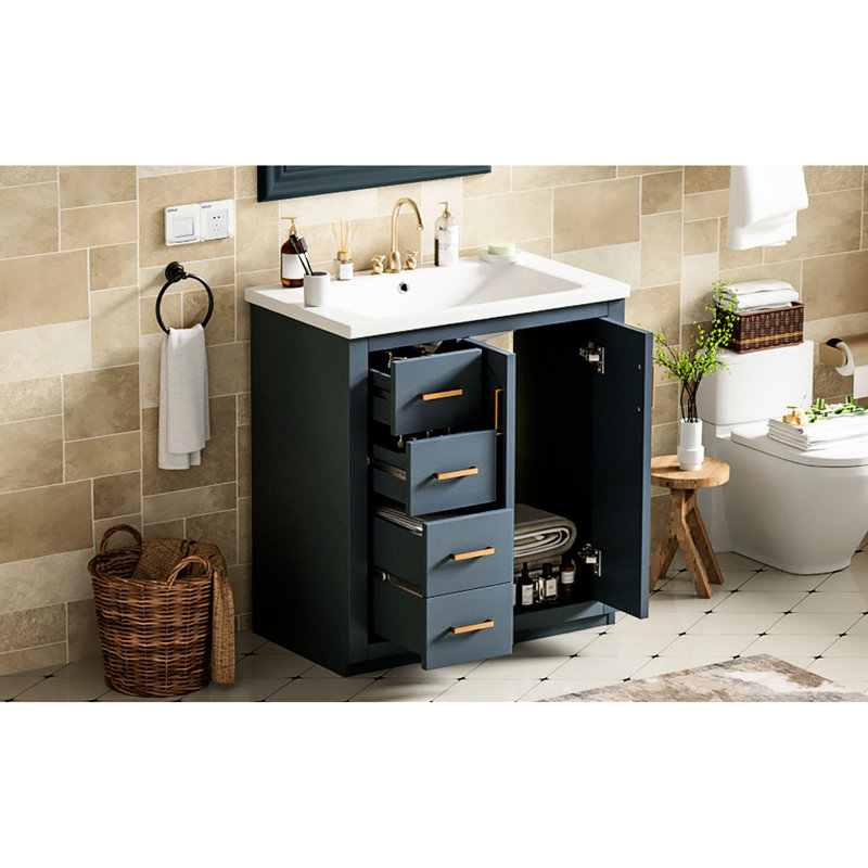 Armoire de salle de bain en céramique 30 po avec 3 tiroirs et 2 portes à fermeture en douceur avec meuble-lavabo moderne